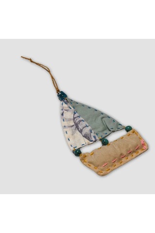 Uretti - Gamze 4416 - El Yapımı Gemi Modelli Nazar Boncuklu Lavanta Tanecikli Kese 14cm - Mavi