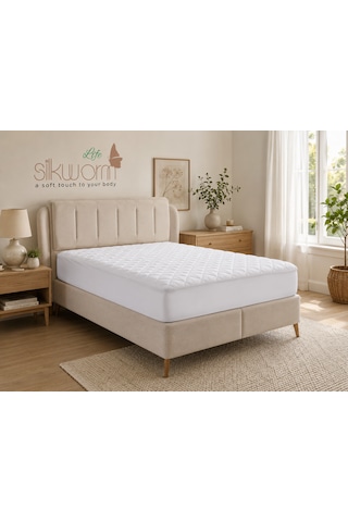 Silkwormlife Kapitoneli Tek Ve Çift Kişilik Sıvı Geçirmez Pamuklu Fitted Alez Beyaz