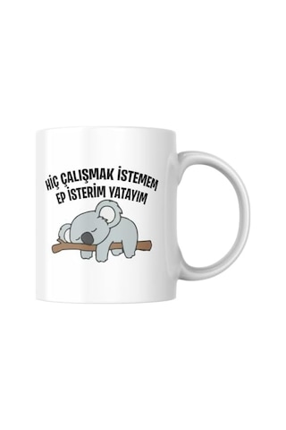 Hiç Çalışmak İstemem Ep İsterim Yatayım Komik Yazılı Kupa Bardak Hediyelik Çay Kahve Kupası Coffee Mug Açık Ahşap