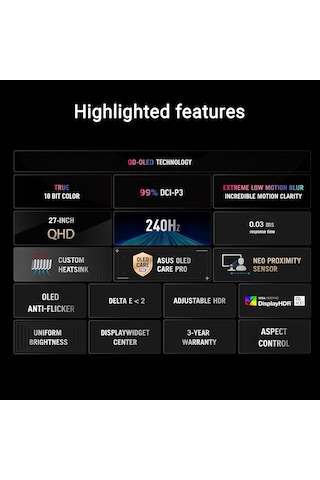 Rog Strix Xg27aqdmes 26.5 Oled 240hz 0.03ms 2k Qhd Adaptive Sync Qd-oled Pivot Gaming Monitör