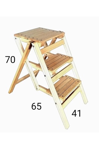 Abaş Ahşap Merdiven Tabure Katlanır 3 Basamaklı Natural