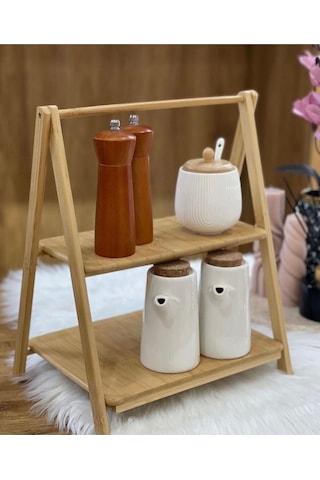Morponi 2 Katlı Bambu Dekoratif Sunumluk & Baharat Standı Tina Kahverengi