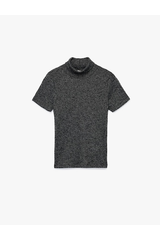 Koton Slim Fit Kaşkorse Simli Balıkçı Yaka Kısa Kollu Tişört Siyah 6wak50038ek SIYAH