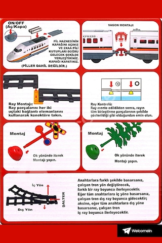 Welcomein 40 Parça Pilli Işıklı 308 Cm Hızlı Tren Seti Şalterli Ve Kavisli Raylı Ağaç Işaretli Oyun Seti