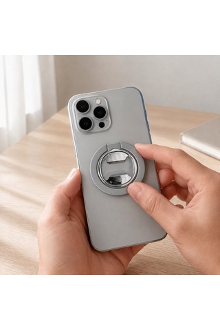 Zore Paris M10 Magnetik Standlı Şişe Açacaklı Ring Telefon Tutucu Gümüş