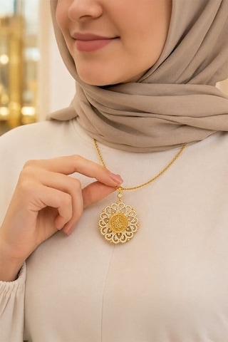 14 Ayar Osmanlı Tuğrası Sultan Taşlı Rozet Altın Kolye