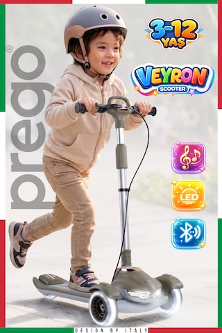 Prego Veyron Bluetoothlu Müzikli Işıklı Çocuk Scooter Katlanabilir - Yükseklik Ayarlı Yeşil