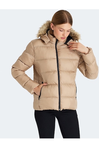 Slazenger GUEST Kadın Kapüşonlu Şişme Vizon Mont & Kaban