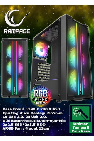 Warbox Warrior i5-4570S 16 GB 256 GB + 250 GB SSD Radeon RX 580 24" W10P Masaüstü Oyuncu Bilgisayarı
