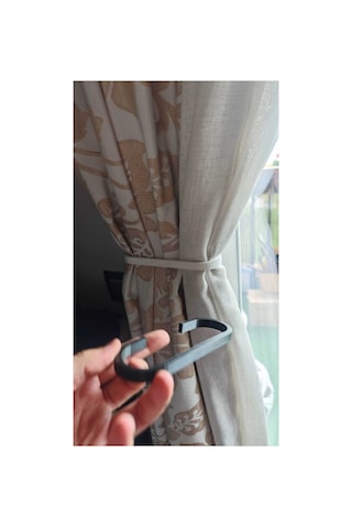Modern Lüks Perde Bağı Tokası - Pratik Perde Tutucu Fon Perde Askısı 2 Adet Siyah