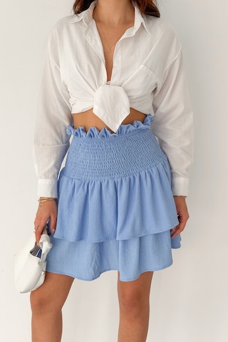 Kadın Katlı Smock Bel Mini Short Etek Summer Layers Mavi