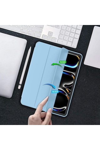 Apple Uyumlu iPad Pro 11 İnç M4 2024 Kılıf Pen Slot Charging Case Kalem Bölmeli A2836 A2837 A3006 Kapaklı Kılıf