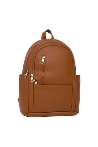 Yuga Suni Deri Dört Gözlü Sırt Çantası Taba Taba