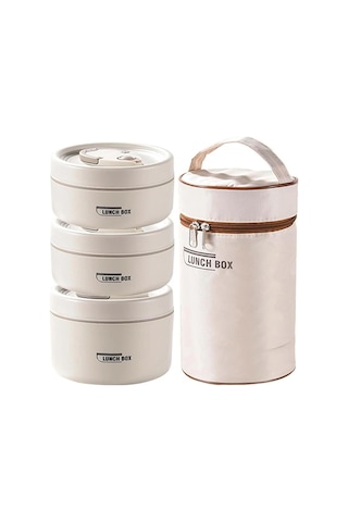 3'lü Katlanabilir Termal Yemek Kabı Seti - Izolasyonlu Taşınabilir Öğle Yemeği Saklama Kutusu, Yetişkin Ve Çocuklar İçin Pratik Yemek Taşıma Çantası Beyaz