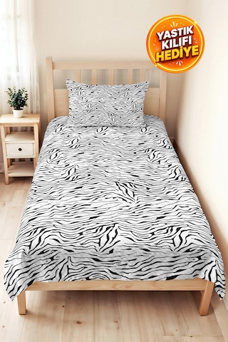 Zebra Siyah Genç Odası Tek Kişilik Dekoratif Pike Takımı - Bohem 160x220 Cm Kapitone Yatak Örtüsü Mistik Yün Rüyası