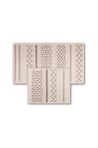 Bluenity Hat Doğal Pamuklu 2'li Banyo Kilim Seti 60x100+50x60 Cm - Bej