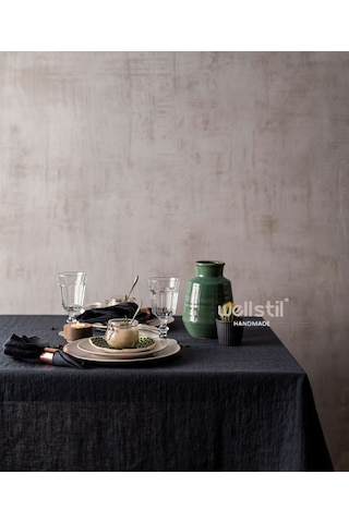 Wellstil Premium Keten Masa Örtüsü Siyah