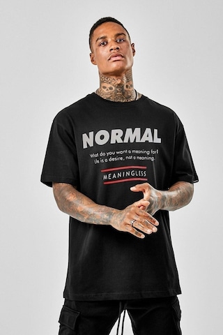 Erkek Siyah Oversize Normal Baskılı T-shirt Siyah-66520