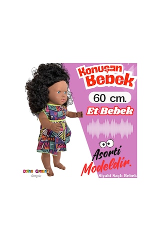 Oynar Gözlü Türkçe Konuşan Siyahi Nazlı Saçlı Et Bebek 60 Cm. - Konuşabilen Bebek - Saçlı Büyük Bebe 001