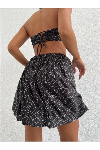 Taşlı Straplez Elbise Siyah