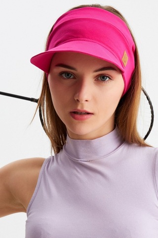 Butikgiz Kadın Uv Korumalı Katlanabilir Üstü Açık Yumuşak Siperli %100 Pamuklu Penye Tenis Vizör Şapka Fuşya