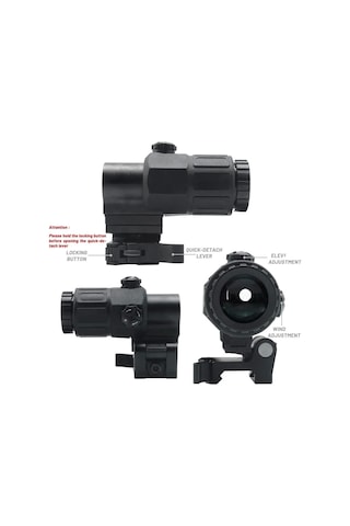 Magnifier 5x Yakınlaştırmalı Dürbün - 22mm Ray Uyumlu, Katlanır Yaylı Ayaklı Siyah