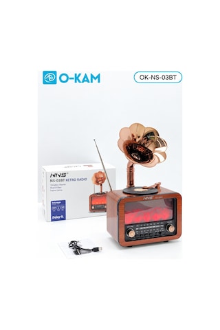 O-kam Ok-ns-03bt Bluetooth Gramofon Şömine Efektli Radyo