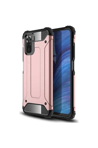 Noktaks - Xiaomi Uyumlu Xiaomi Redmi Note 10s - Kılıf Çift Katman Zırh Tank Crash Military Kapak - Rose Gold T17036 Rose Gold