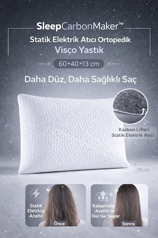 SleepCarbonMaker™ Statik Elektrik Atıcı Ortopedik Visco Yastık 60*40*13 Daha Düz, Daha Sağlıklı Saç