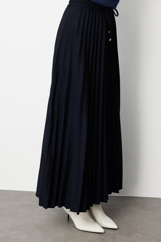 Mizalle Örme Krep Piliseli Maksi Lacivert Etek Lacivert