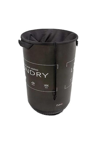 Qutu Ağzı Büzgülü Çok Amaçlı Qoja Kese Çamaşır Sepeti - Laundry Siyah - 40 Lt Siyah