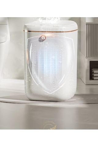 Minimalist Lüks Akıllı Sensörlü Çöp Kutusu Altın - Krem