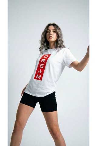 Unisex Düz Renk Dream Dijital Baskılı Bisiklet Yaka Basic Tişört Beyaz