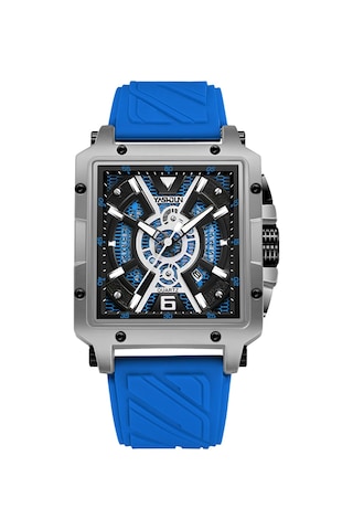 Yashıdun 5071 Şık Kare Kuvars İzle Silikon Kayış Erkekler Aydınlık Bilek Saati - Gümüş Kadran / Mavi Kayış