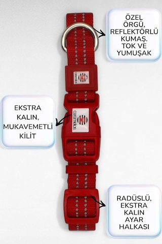 Reflektörlü Köpek Tasması, Büyük Ve Orta Irk Köpek Tasması, Köpek Boyun Tasması Kırmızı-s Çok Renkli