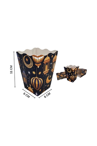 6lı Ramazan Temalı Patlamış Mısır, Şeker Kutusu, Hediye Popcorn, İkram Kutusu, 6x6x11 Cm, Lacivert Lacivert