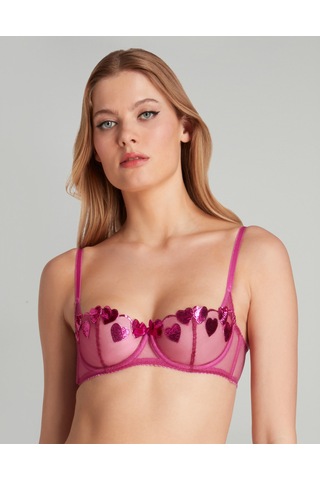 Agent Provocateur Liliya Magenta Balconette Destekli Sütyen - Işıltılı Nakışlı, Vintage Şıklık Pembe