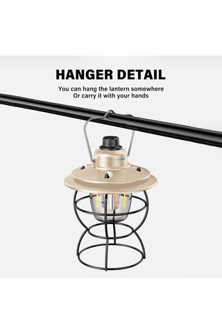 Hangfox Sarımsı Outdoor Kamp Feneri, Usb Dolanabilir Ve Akıllı Telefon Şarj Cihazı, 3 Işık Modu, Su Geçirmez, Fırsat Işığı Bej