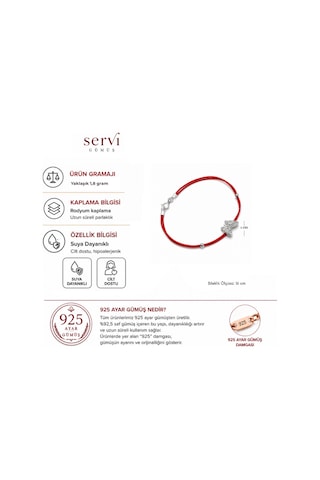 Servi 925 Ayar Gümüş Kırmızı İpli Kelebek Figürlü Şans Bilekliği-415