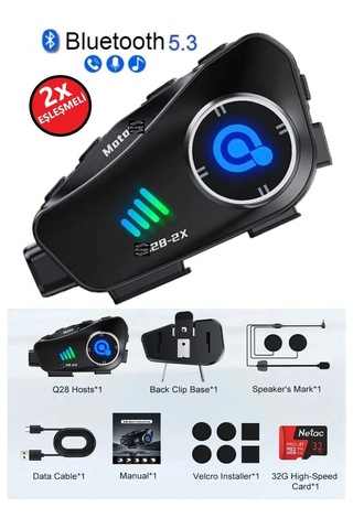 Q28-2x Motosiklet Kask Bluetooth Interkom Su Geçirmez 1080p Hd Sürüş Kaydedici Kablosuz Kamera