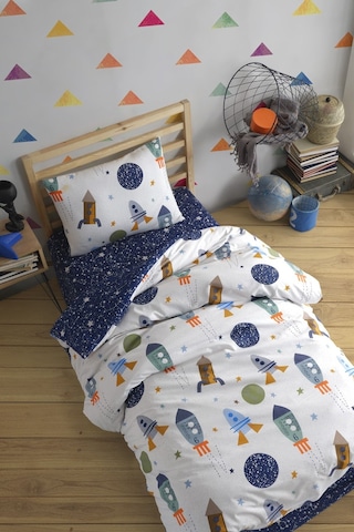 Enlora Home Kolay Ütülenir Nevresim Takımı Tek Kişilik Spacex Lacivert