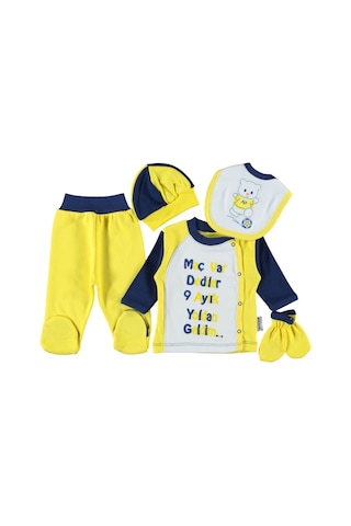 Taraftar Nakışlı 5'li Zıbın Seti Hastana Çıkış Seti Kutulu Fb Lacivert - Sarı