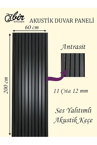 Özbir Mobilya Antrasit Akustik Duvar Paneli 60x200 Ahşap Duvar Pa