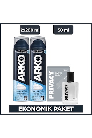 Arko Men Cool Tıraş Köpüğü 2x200 Ml + Privacy Men Limited Edition Edt Parfüm 50 Ml