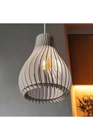 Vialux Modern Ahşap Bohem Rustik Avize Tekli Sarkıt Lamba Beyaz Beyaz