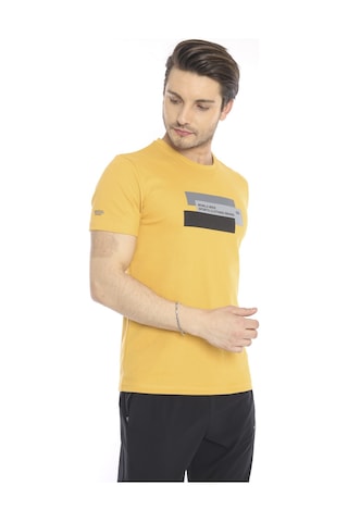 Escetic Erkek Spor Hardal Bisiklet Yaka Slim Fit T-Shirt-3356