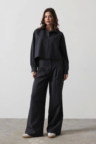 Çizgili Gömlek Pantolon Takım - Lacivert Lacivert