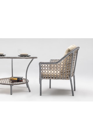 Zen Masalı Çay Seti Bahçe Ve Balkon Mobilyası Takımı 1+1+1+1+ Çap 110 Masa ,çift Renk Krem