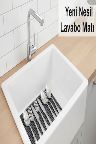 Yeni Nesil Dikdörtgen Silikon Lavabo Buzluk Matı 33x28 Cm Antrasit Siyah Renk Lavabo Matı Siyah