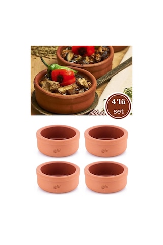 Elizi Çömlekleri 4 Adet Sırlı Toprak Güveç Kasesi, Fırın Sütlaç Yoğurt Kabı 4 Lü Set 4x500ml Sırlı Toprak